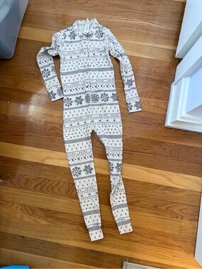 Cozy Cream and Gray Fair Isle Kids One-Piece Pajamas - 5T